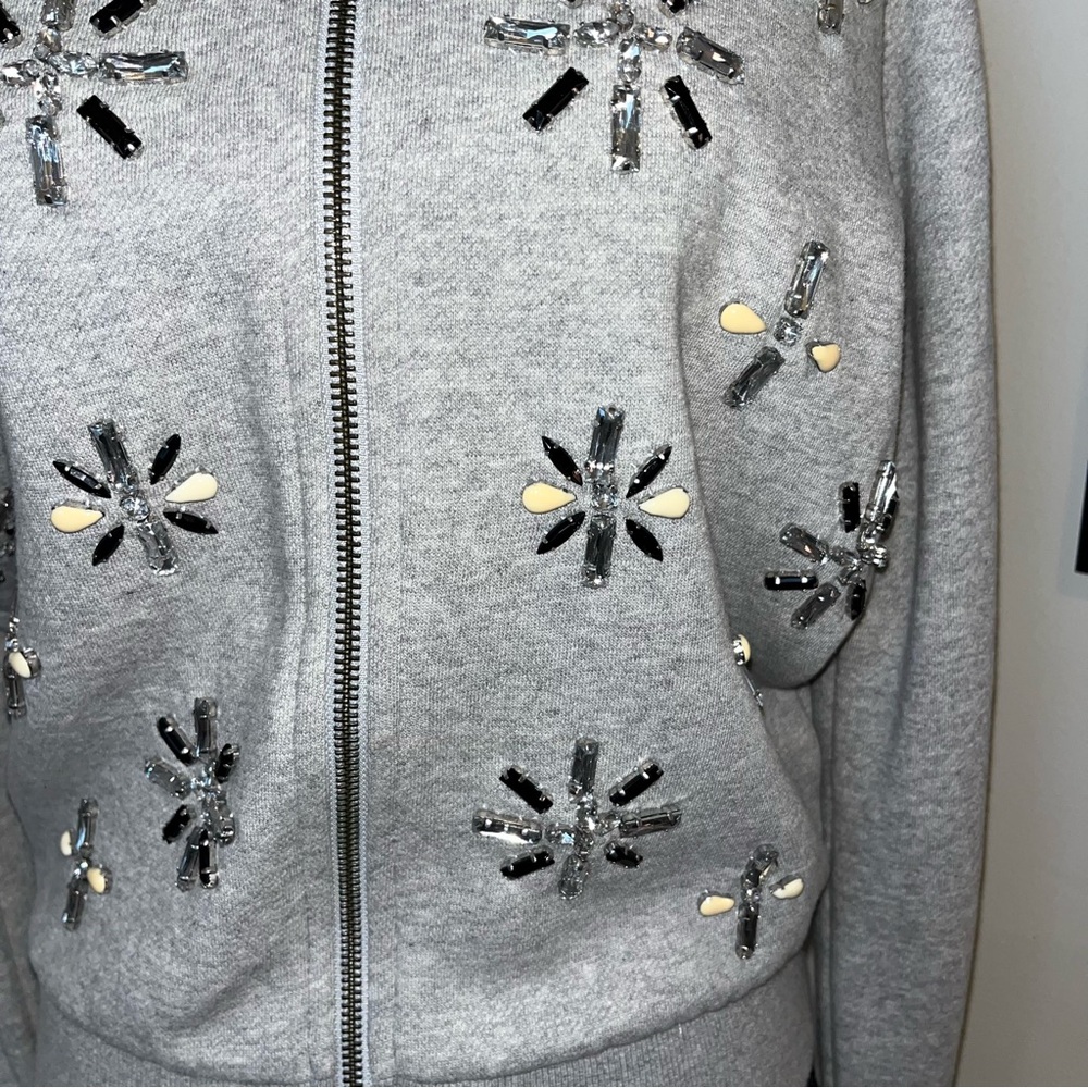 Banana Republic Embellished Zip Up Sweatshirt Jacket | Quiet Luxe Athleisure - Picture 7 of 12